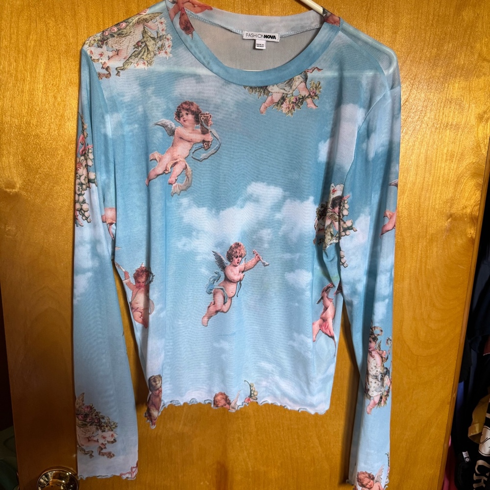 Fashion nova mesh cherub angel top